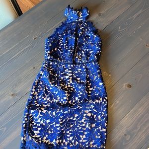 Lulu’s, midi lace dress, royal blue with nude lining, XS